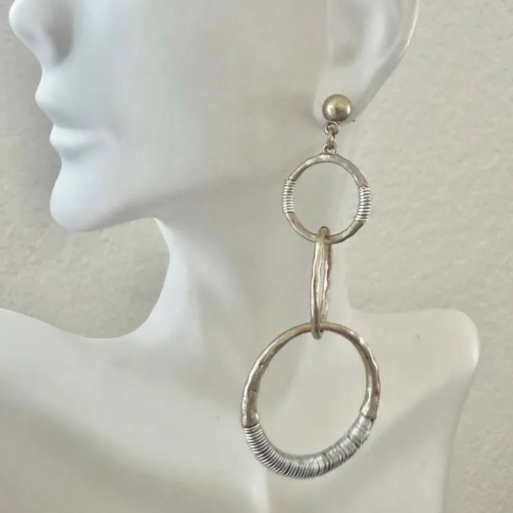 Boho Hammered circle Statement Earrings – Gold & Silver Tone
